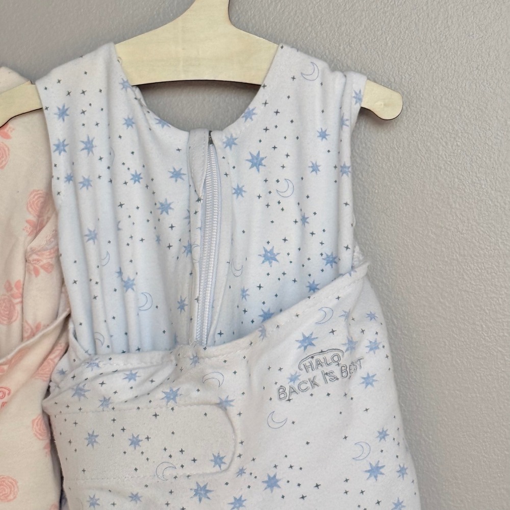 HALO SleepSack Swaddle Newborn Set of 2 Pink Floral Blue Star Cotton Sleep Bag - Picture 4 of 11